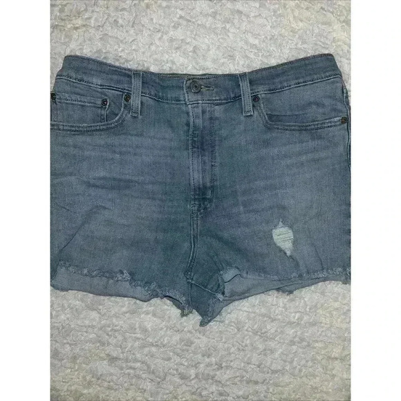 Levis High Rise Cut Off Denim Jean Shorts Light Wash Frayed Hem Sz 32 stretch - Picture 7 of 9
